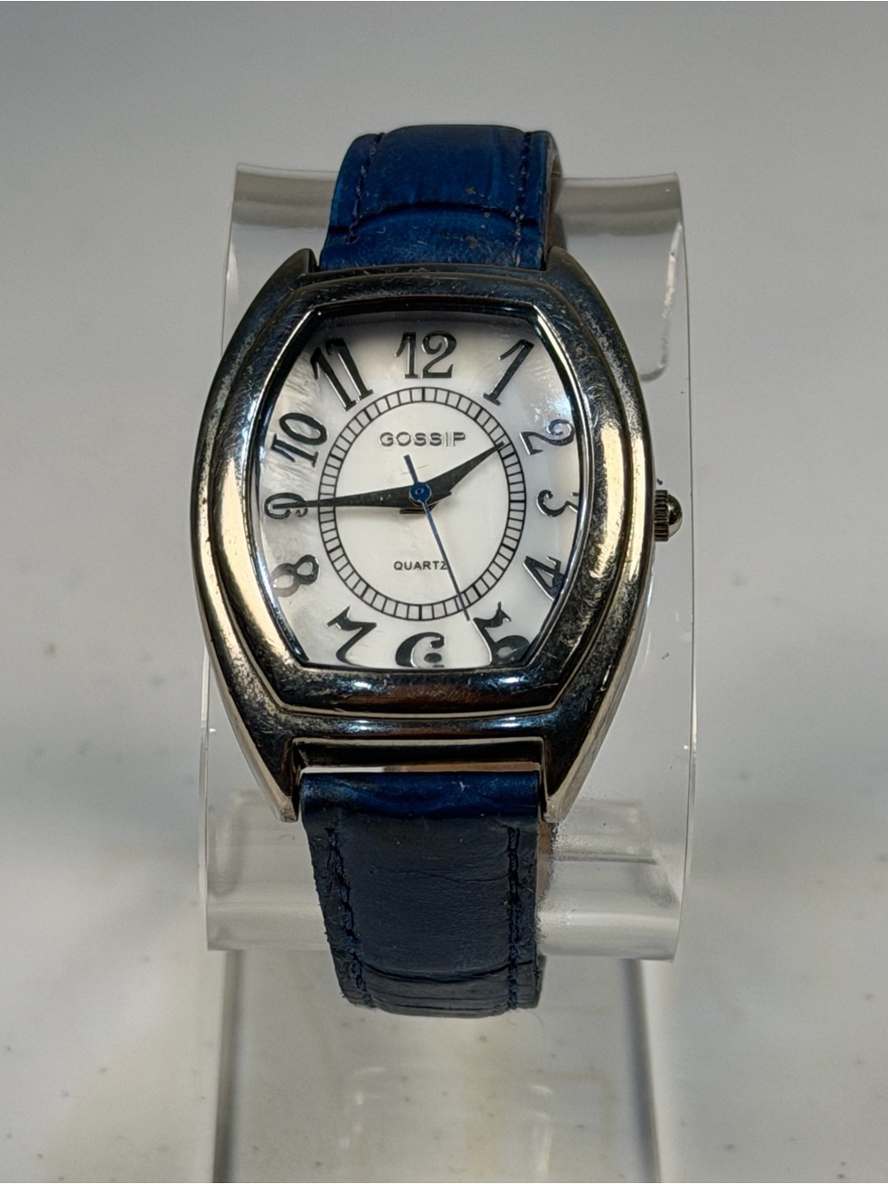 Gossip Women’s Quartz Watch White Dial Blue Faux Leather Strap 33mm Runs